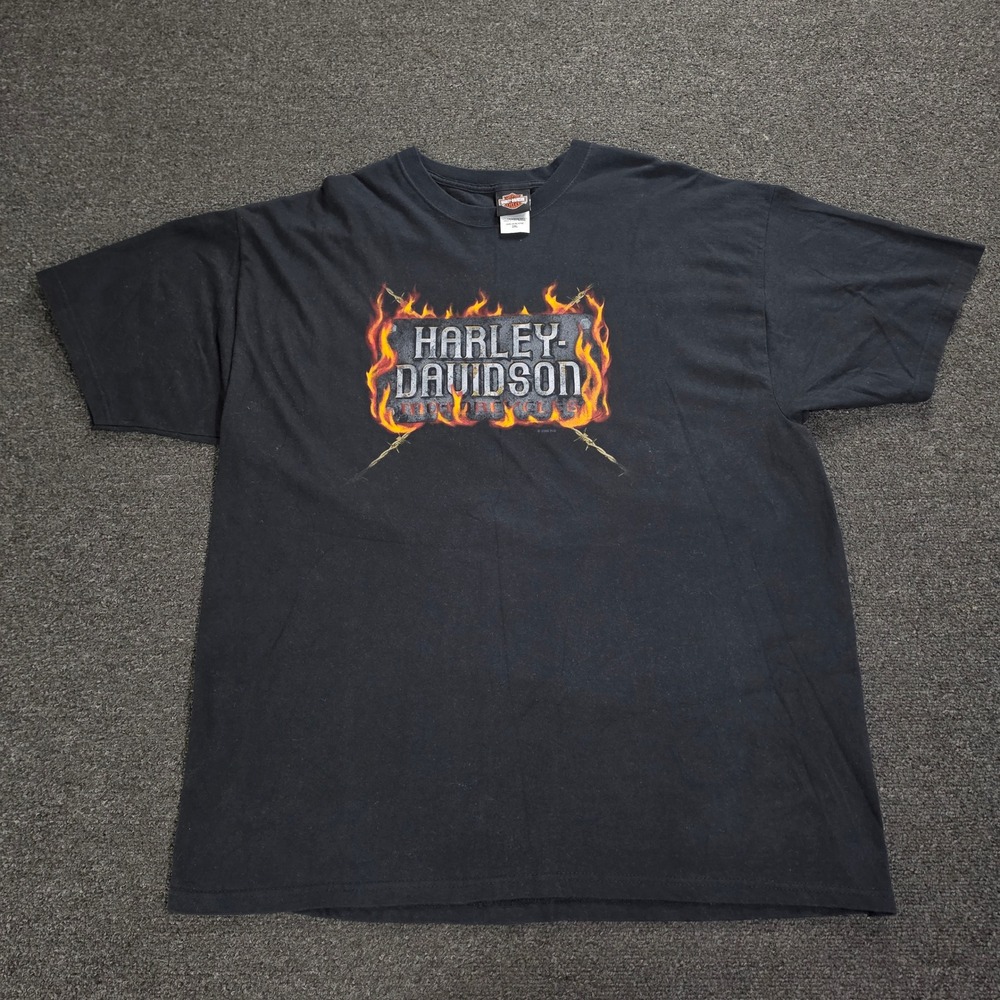 Vintage Harley Davidson Shirt Mens 2XL Black Flames Apache Junction AZ Biker Y2k